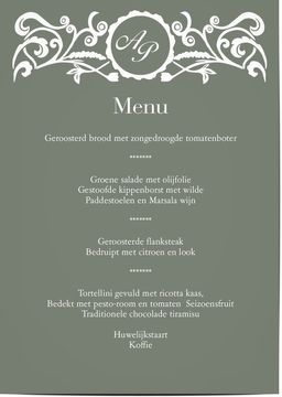 Alles bekijken - Menukaarten voor huwelijk; feestelijkheden