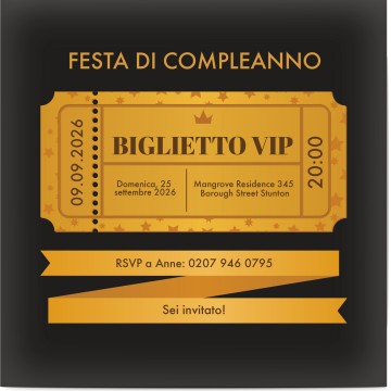 Invito biglietto di invito per compleanno, biglietto VIP oro
