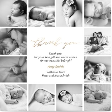 Baby Thank You Card Handwriting Hearts Pattern