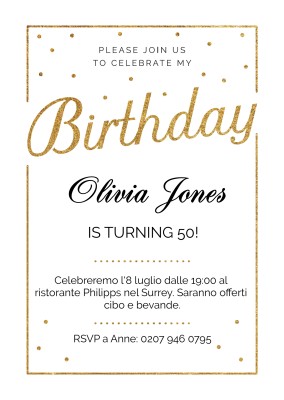 INVITI DI COMPLEANNO Personalizzati Inviti Oro Nero 30° 40° 50° 21 - Foto 7