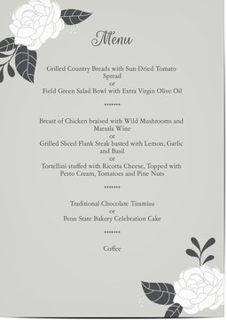 Most Popular - Menu Card for Weddings and Parties