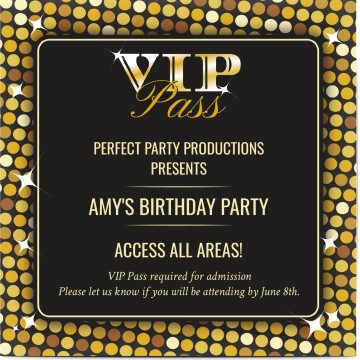 VIP Ticket Style Birthday Invitation Card – Gold, Personalizable For Ages 30-80