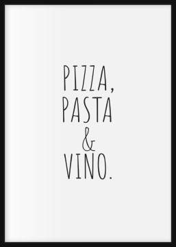 Poster con cornice Pizza Pasta And Vino verticale su