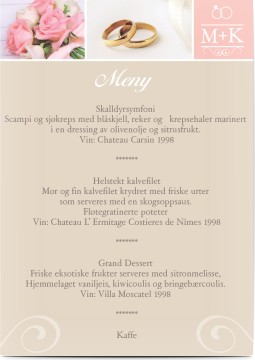 Mest populære - Trykk menyer i samme design som dine invitasjoner
