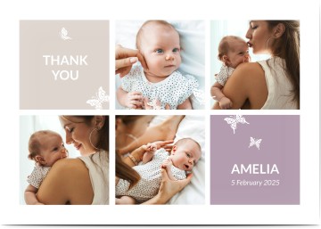 Baby Thank You Card Butterfly Baby Photo Collage